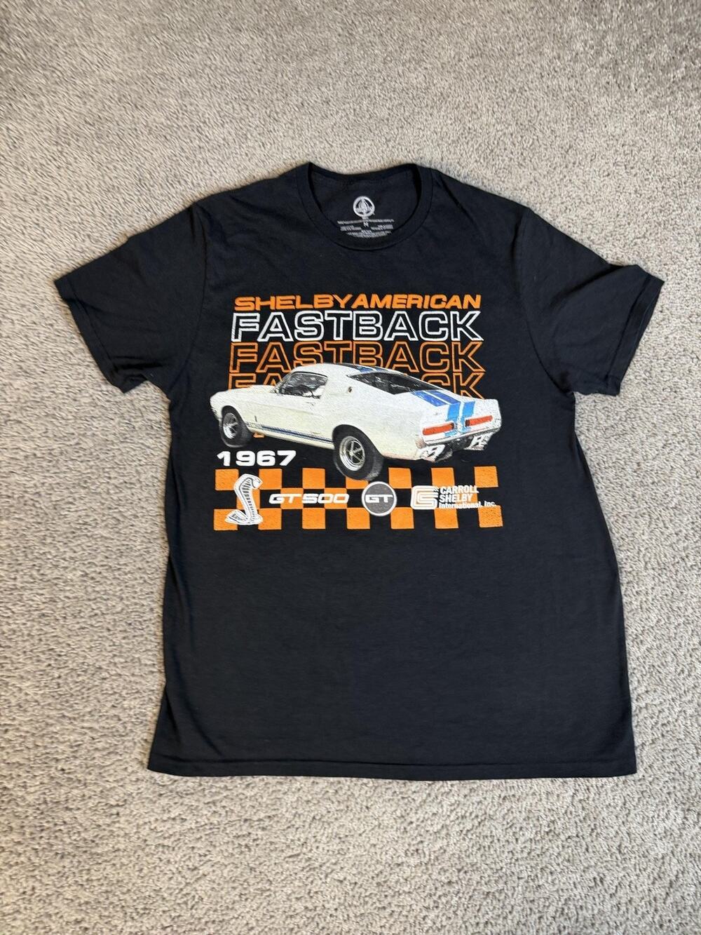 Shelby Shirt Mens M Black Fastback Mustang 1967 GT500 Graphic Cotton Crew Neck